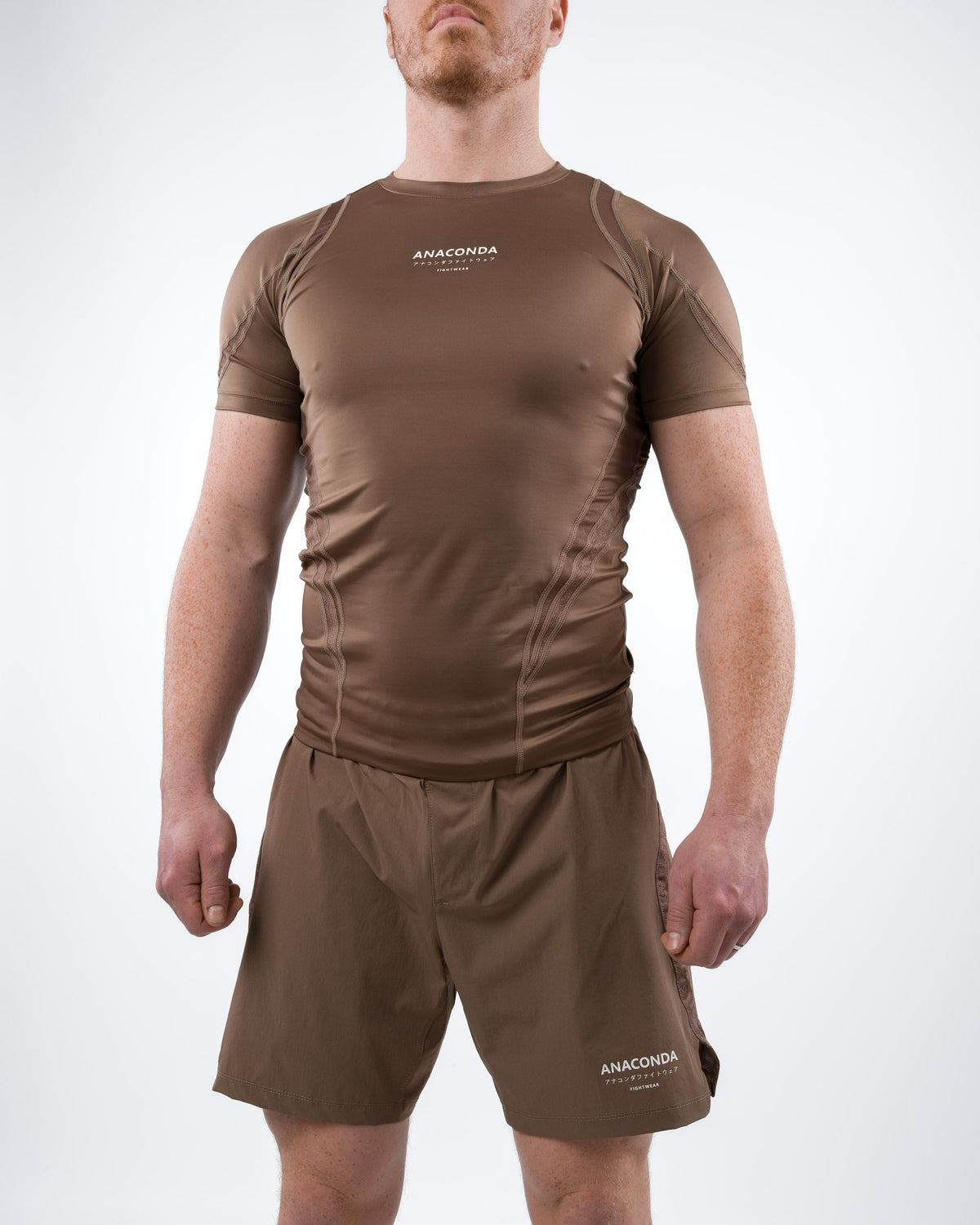 Anaconda Short Sleeve Fighter Rashguard in Brown for MMA Training